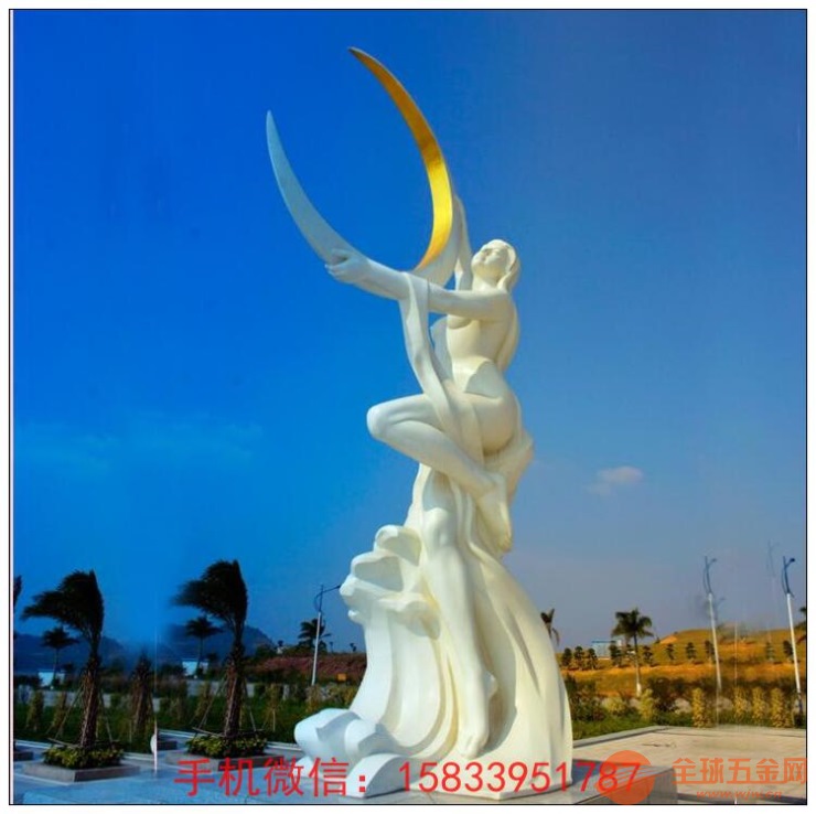 不锈钢月亮女神雕塑,人物景观艺术雕塑